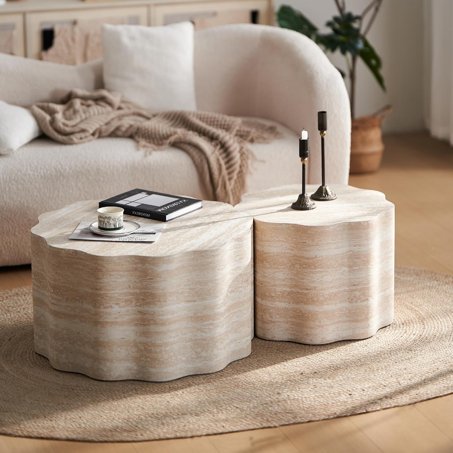 WILLIAMSPACE Nesting Coffee Table with Faux Mars Pattern for Living Room, Modern Accent Center Table Set of 2, Side Tea Table for Apartment, No Need Assembly (Mars Pattern)