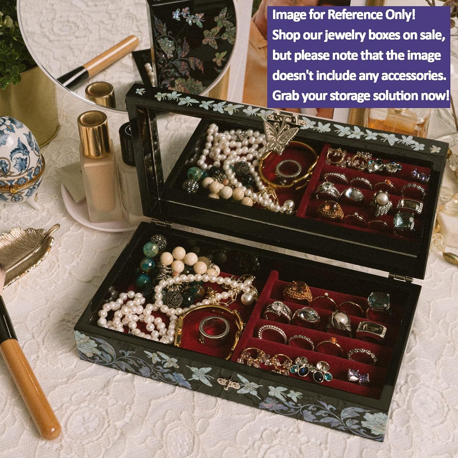 February Mountain Butterfly Pearl Jewelry Box with Removable ring tray - Ideal Gift for Her on Any Occasion