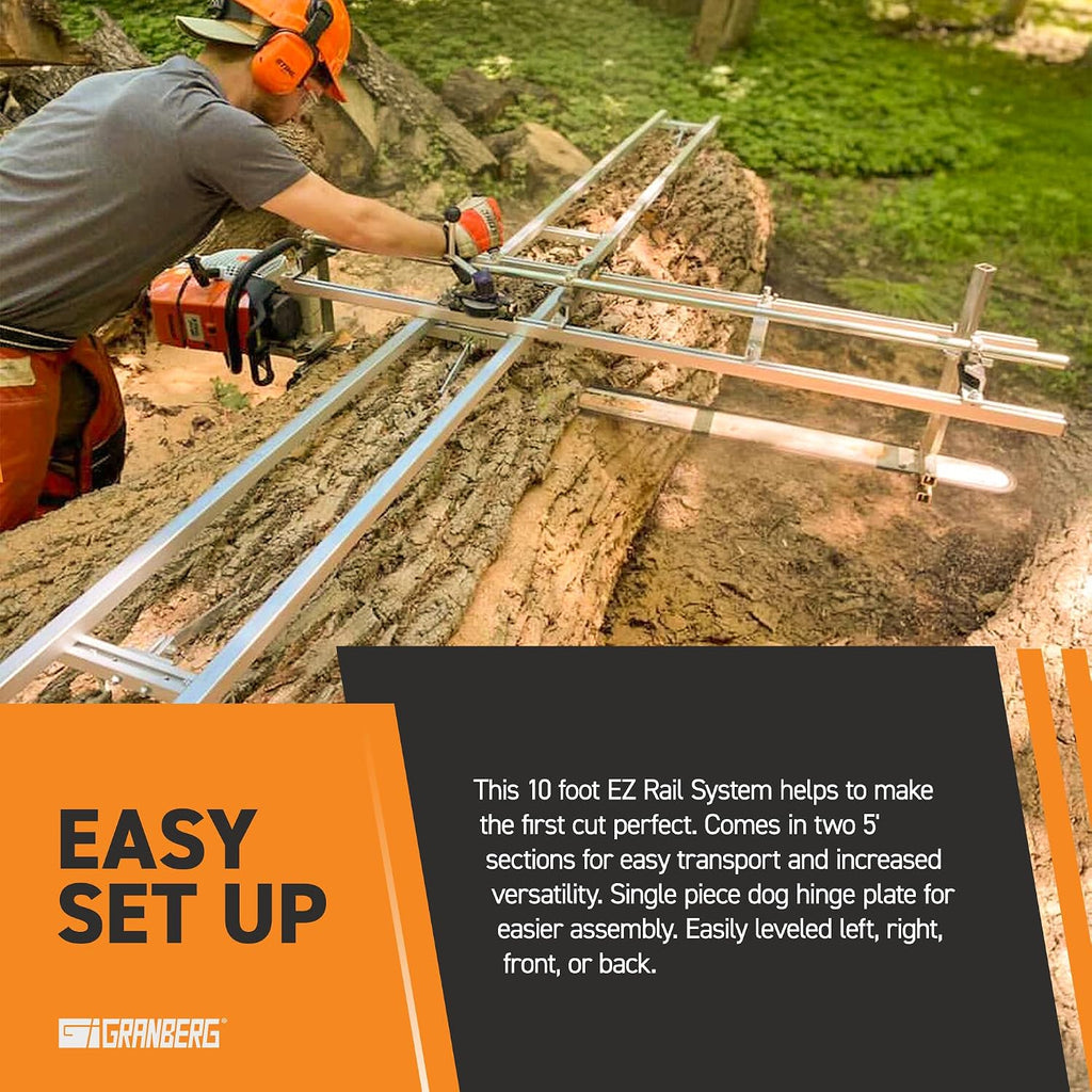 Granberg Chainsaw Mill Guide 10 Ft - EZ Rail System G1010 - Portable Linear Sawmill Kit - Log Cutting Attachment Tool - Aluminum Milling Rail - Wood Accessories Parts Case Tools - Logging Rod Bearings