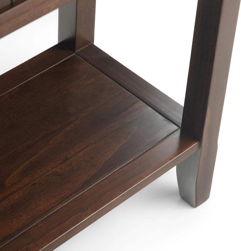 SIMPLIHOME Acadian Console Table - 60 Inch Wide Solid Wood Sofa Table in Brunette Brown, Transitional Storage Table for Entryway or Living Room with 3 Drawers and Open Bottom Shelf