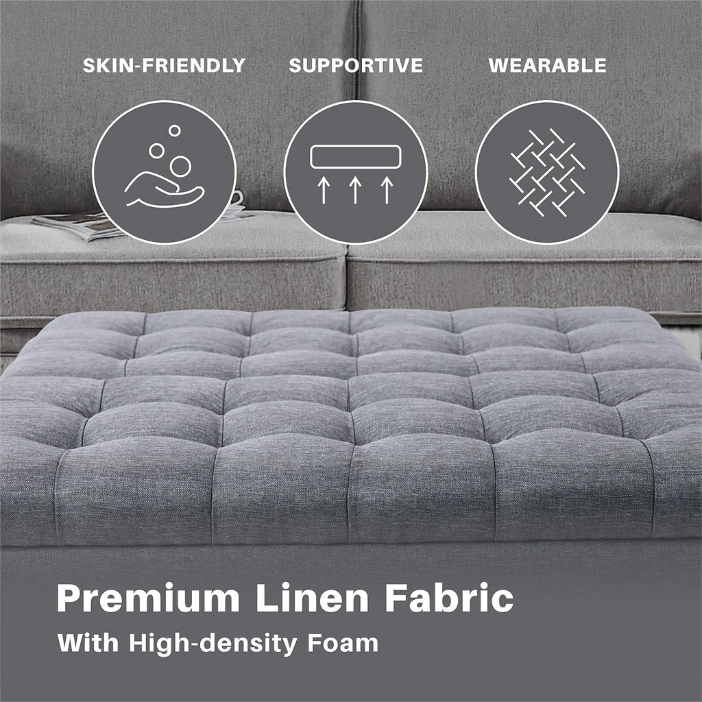 Redlife 35 Inch Large Square Storage Ottoman, Storage Ottoman Coffee Table with Lift Top Linen Ottomans Bench Square Footrest Oversized Upholstered Coffee Table for Living Room Bedroom (Dark Grey)