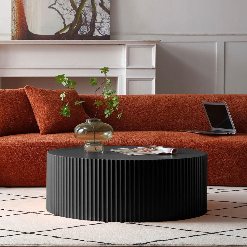 WILLIAMSPACE Black Round Coffee Table Set of 3, Modern Circle Wood Coffee Table Set, 3 Peice Nesting Coffee Accent Side Table End Table for Home Office, No Assembly (3 PCS, Black)
