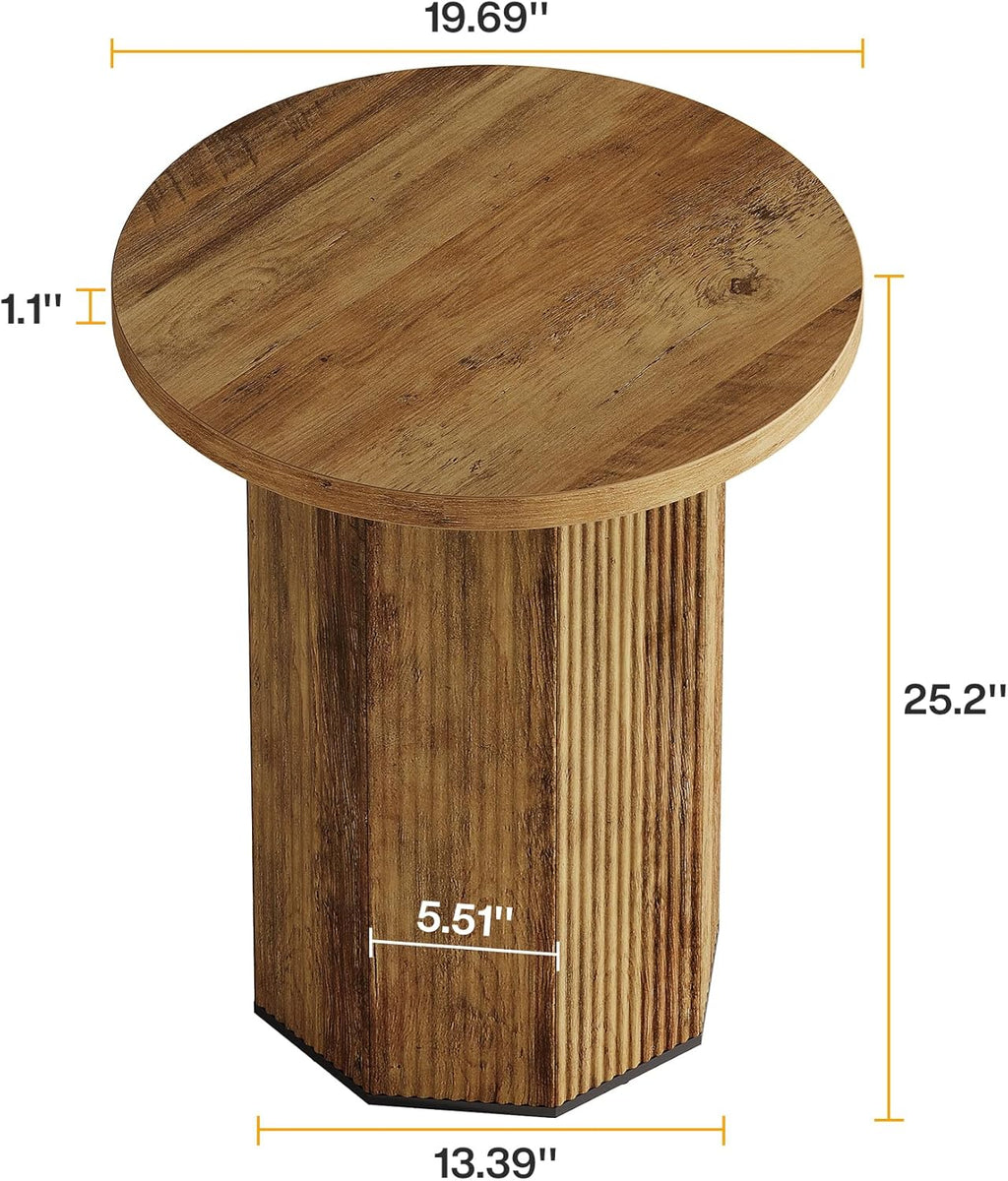 Tribesigns 2pcs Round End Table, Farmhouse Pedestal Side Table, Fluted Wooden Nightstand Drink Stand for Living Room, Bedroom (2)