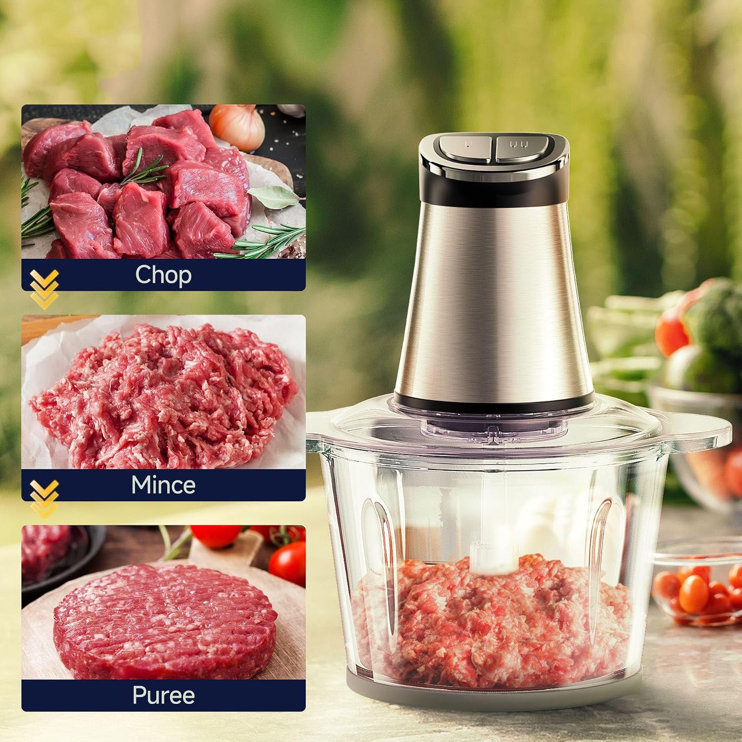 220V EU Plug 3L Dual Bowl Food Prep Processor with 2 Blades, 2-Speed Settings & Digital Display – Quiet Kitchen Appliance