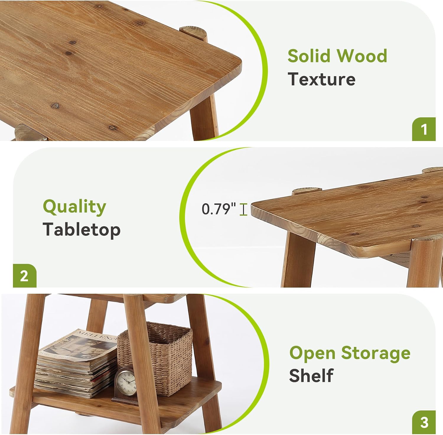 LITTLE TREE Solid Wood End Tables, Narrow 2-Tier Side Table for Small Spaces, Farmhouse Bedside Table Nightstands with Storage for Bedroom, Living Room, Rustic Brown(1 Piece)