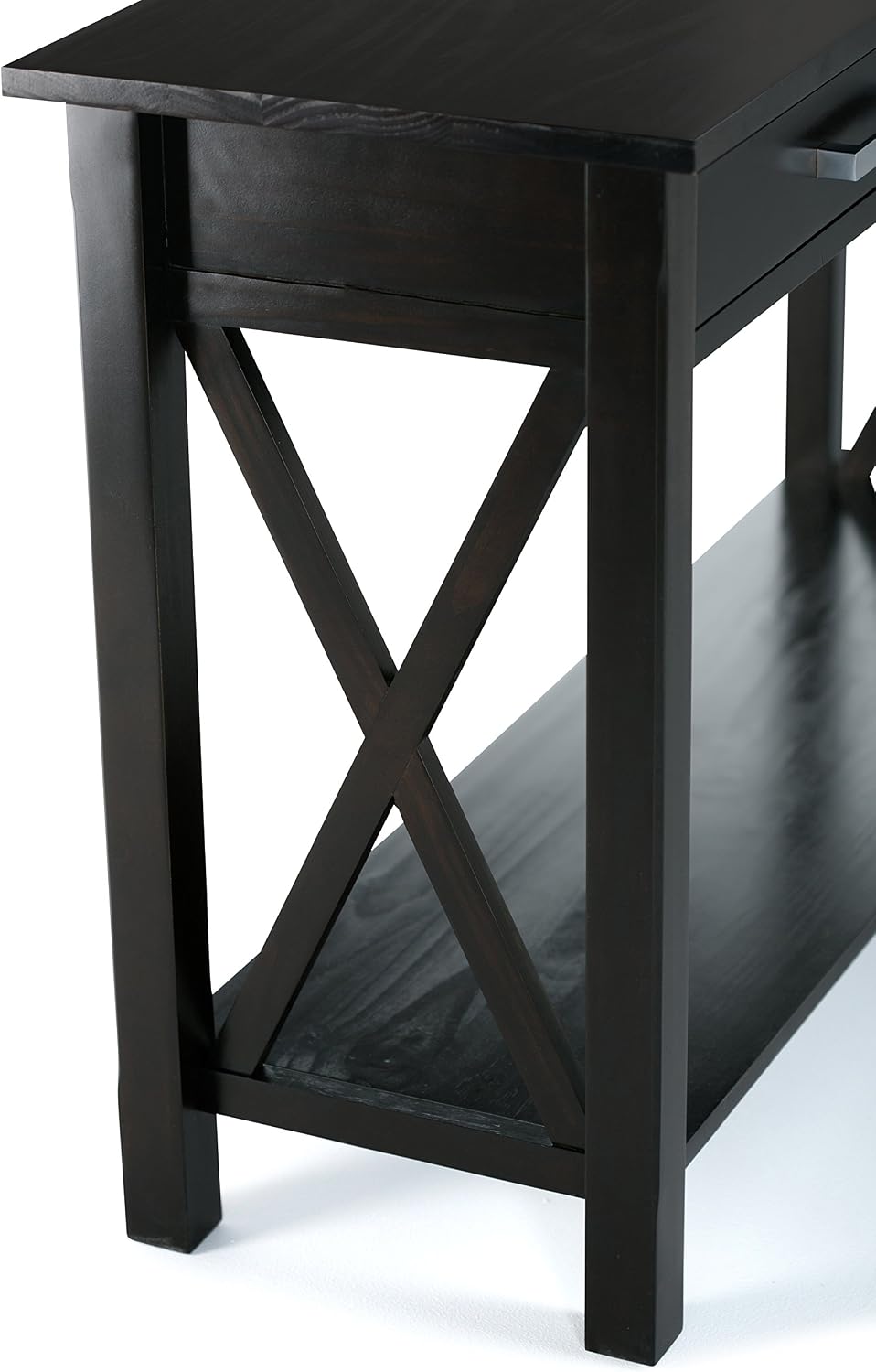 SIMPLIHOME Kitchener Console Table - 47 Inch Wide Solid Wood Sofa Table in Hickory Brown, Contemporary Storage Table for Entryway or Living Room with 2 Drawers, Bottom Shelf, and X-Design Side Panels