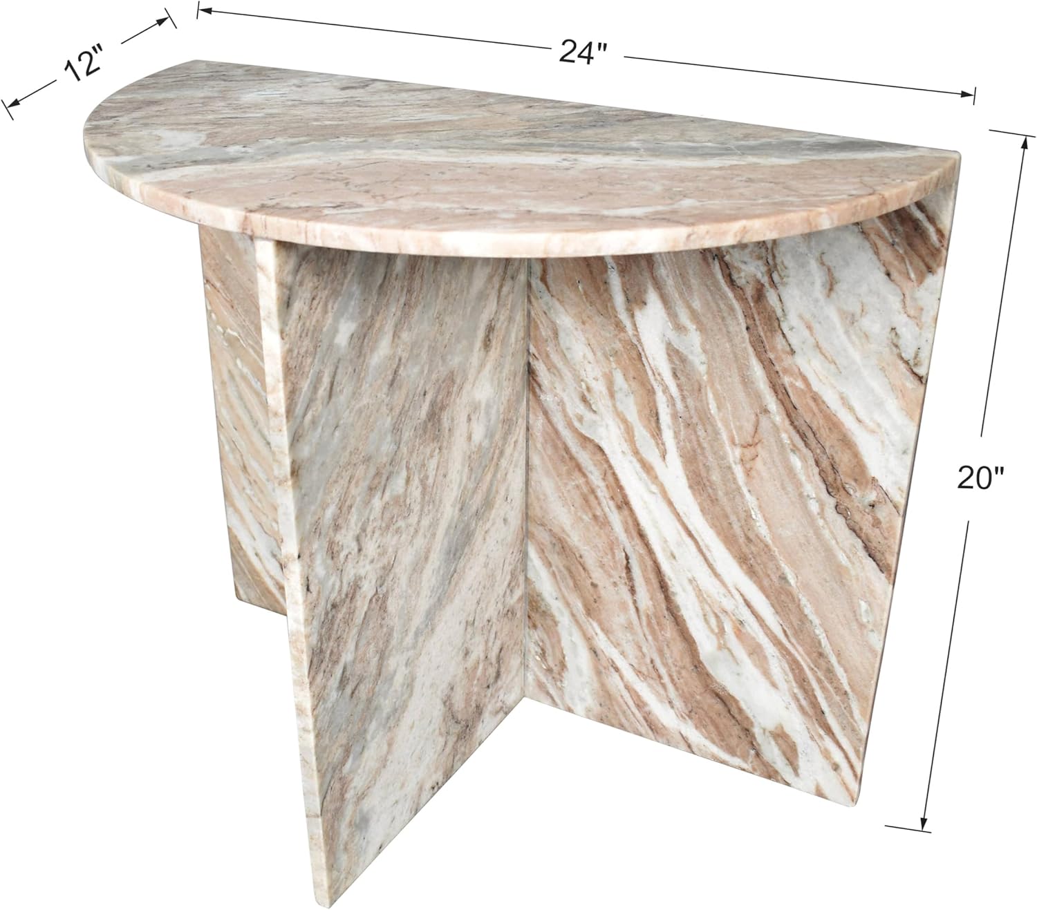 JONATHAN Y MTB1109A Patrice 20' Art Deco Minimalist Natural Marble Handmade Demilune Side Table, Side Table for Living Room, Bedroom, Bathroom, Pink/Beige/White