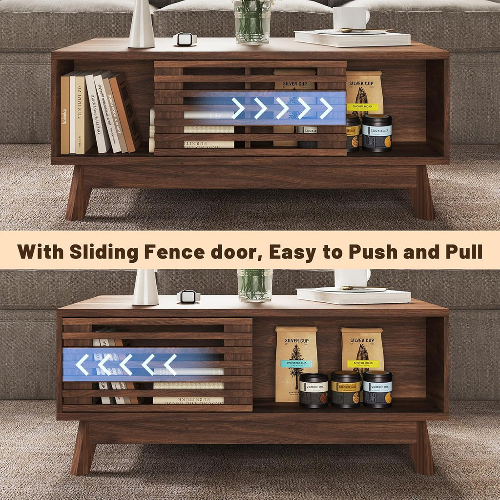 HAIOOU Lift Top Coffee Table, Mid Century Modern Coffee Table with Storage for Living Room, 35.4'' Walnut Coffee Tables with Sliding Fence Door (Brown)