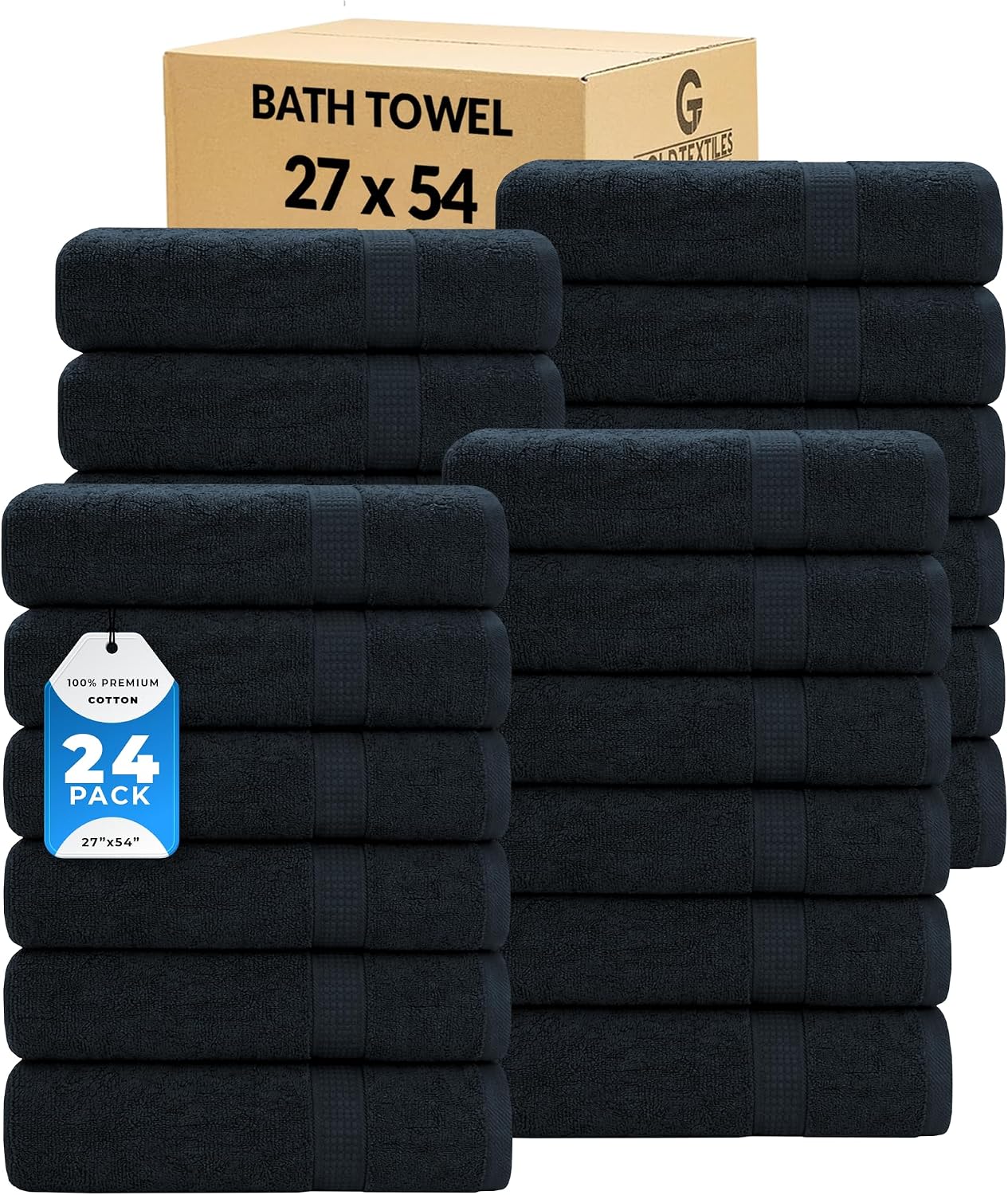 GOLD TEXTILES Premium Bath Towels Set (Pack of 24,27 x 54) 100% Ring-Spun Cotton Bathroom Towels for Hotel, Spa, Soft and Absorbent (27 x 54, Grey - 24 Pcs)