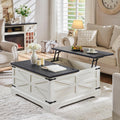 JXQTLINGMU 36' Lift Top Coffee Table with Storage, Farmhouse Square Center Table with Large Hidden Compartment, Wood Lift Tabletop Dining Table for Home Living Room, White