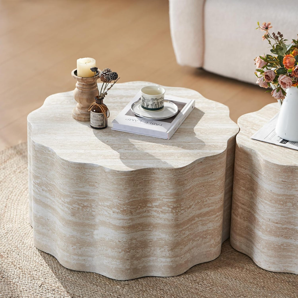 WILLIAMSPACE Nesting Coffee Table with Faux Mars Pattern for Living Room, Modern Accent Center Table Set of 2, Side Tea Table for Apartment, No Need Assembly (Mars Pattern)