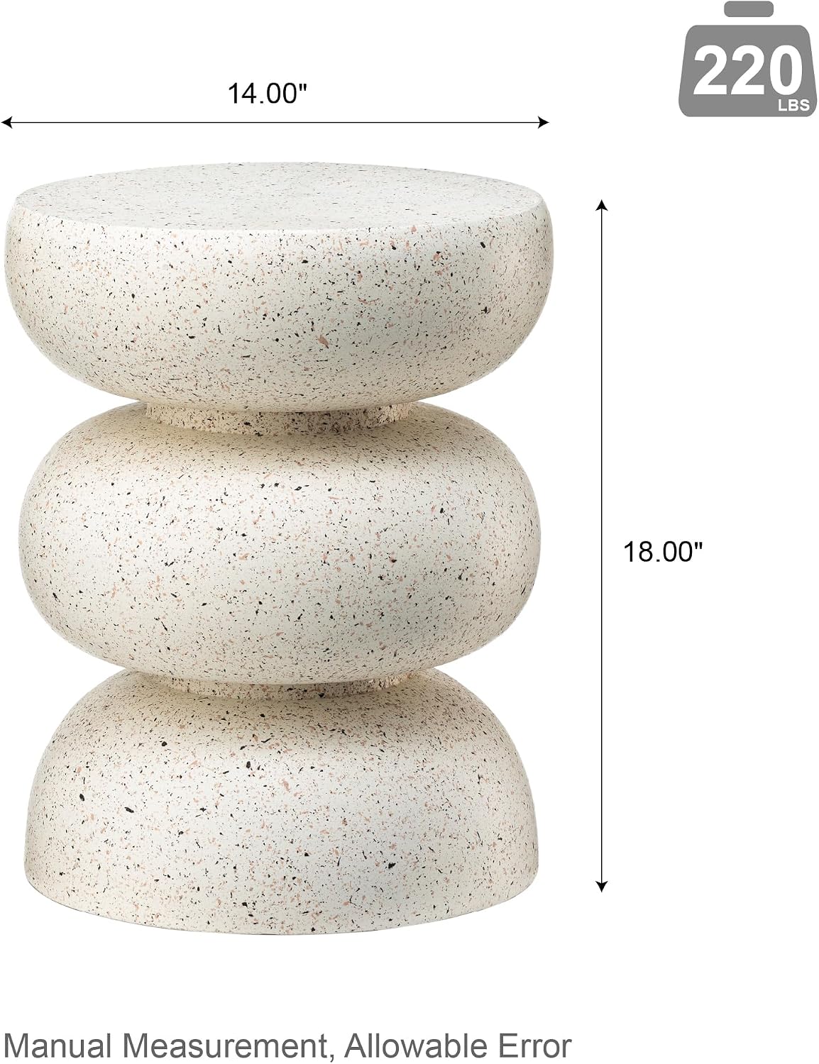 Glitzhome Outdoor Side Table, 18' H Decorative Garden Stool MGO Faux Terrazzo End Table, Heavy Duty Indoor Outdoor Round Planter Stand for Living Room Bedroom Patio Deck Poolside,White