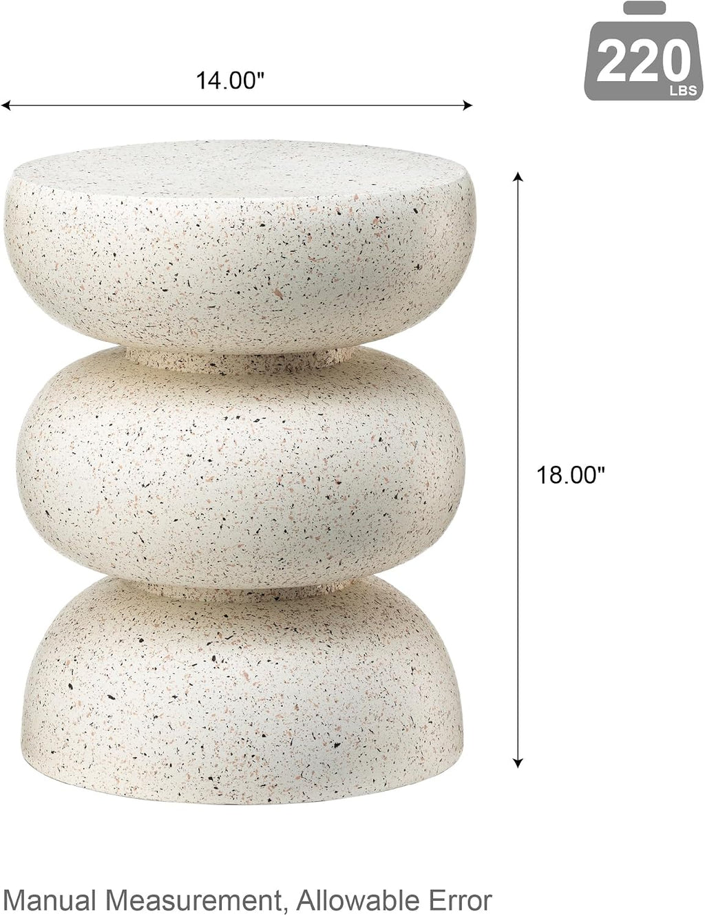 Glitzhome Outdoor Side Table Set of 2, 18' H Decorative Garden Stool MgO Faux Terrazzo End Table, Heavy Duty Indoor Outdoor Round Planter Stand for Living Room Bedroom Patio Deck Poolside,White