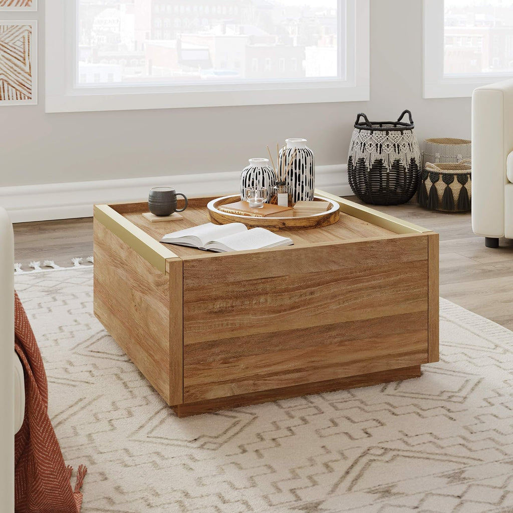 Sauder Manhattan Gate Coffee Table with Storage, Modern Coffee Table, Square Design - Sindoori Mango Finish