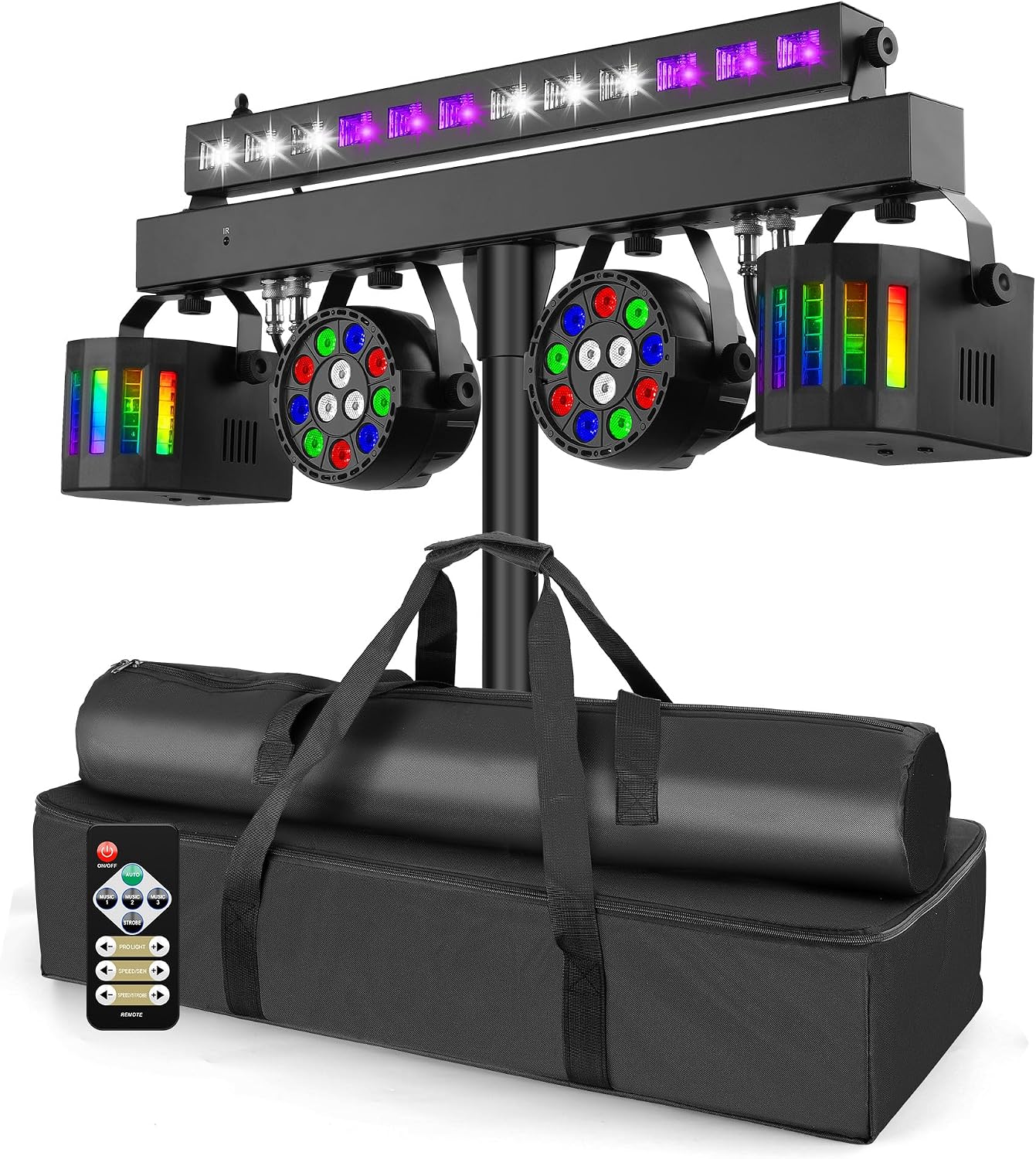 Telbum DJ Lights Stand for Parties - Professional 5in1 LED DJ Lighting System with Stand, DMX512, Sound Activated Stage Lights Package for Wedding Live Band Disco Club Gig Bar Booth Show Events