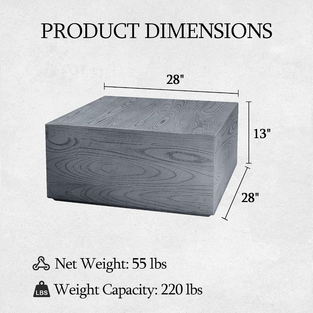 UPHA 28' Square Outdoor Coffee Table, Modern Hollow Concrete Patio Table, Small Minimalist Low Accent Table for Living Room, Balcony, Deck, Backyard, Gray Wood Finish