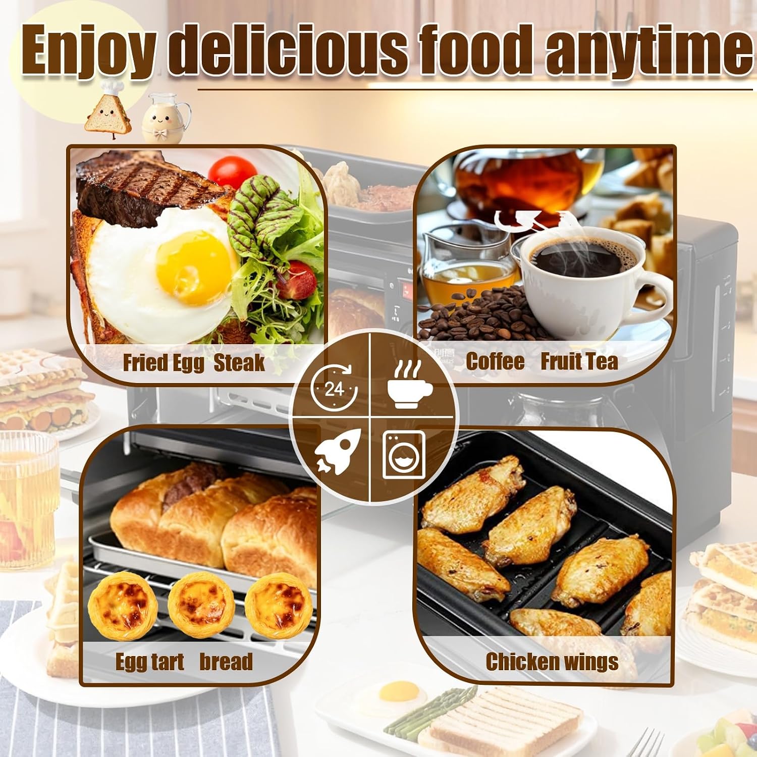 Breakfast Center 4-in-1 with Coffee Maker, Non-stick Skillet, 7L Toaster Oven and Dual Heating Elements, Compact Kitchen Appliance for Apartments and Dorm Living