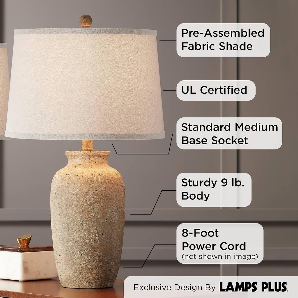 Regency Hill 25 1/2' High Farmhouse Rustic Coastal Country Cottage Table Lamps Set of 2 Beige Fabric Oatmeal Shade Living Room Bedroom Bedside Nightstand House Office Home Reading Kitchen Entryway