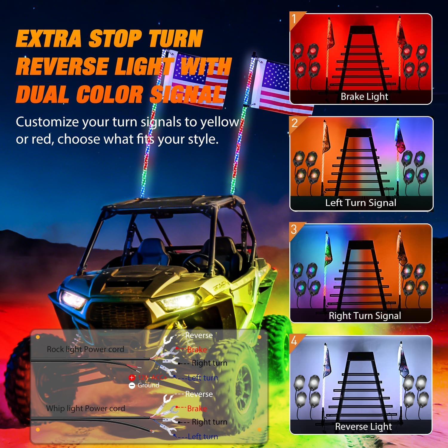 Nilight 2PCS 3FT RGB LED Whip Light with Spring Base and 8 PCS Rock Lights Combo, Remote App Control w/DIY Chasing Patterns Turn Signal Brake Reverse Antenna Lighted Whips for ATV UTV Polaris RZR Jeep