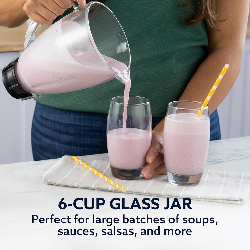 Oster Pro 1200 Smoothie Blender with Glass Jar & 24oz To-Go Cup, Countertop Kitchen Blender with 7 Speeds, 1200W Power, Brushed Nickel
