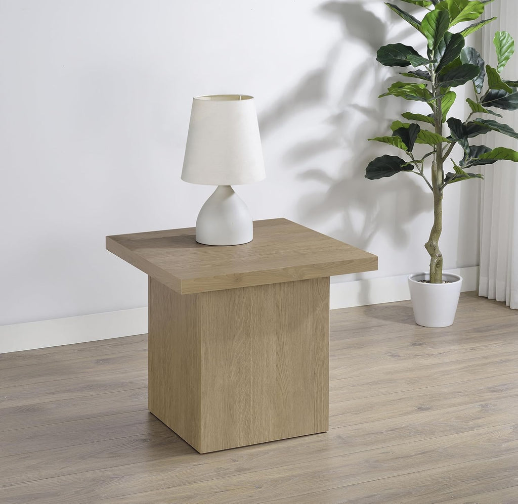 Coaster Home Furnishings - Devar - Wood - Square End Table with Thick Top, Plinth Base, Scratch Resistance and Blocky Frame - Living Room - 23.5-Inch - Latte - 710917