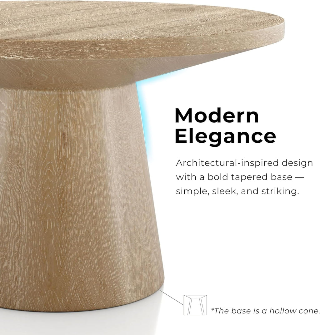Furniture of America Crambel Modern Solid Wood 29-inch Round Coffee Table with Cone-Shaped Pedestal Base, Living Room Furniture for Small Space, Home Office, Oak