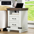 AMERLIFE Farmhouse End Table with Charging Station, 18' Wood Rustic Night Stand with 2 Storage Drawers, Heavy Duty Bedside Sofa Side End Tables for Bedroom, Living Room, Antique White