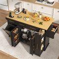 69' Large Kitchen Island on Wheels, Kitchen Rolling Island Cart with Trash Storage Cabinet, Power Outlet, 3-Tier Pull-out Storage Trays, Drop Leaf, Spice Rack, Mobile Island Table for Kitchen, Black