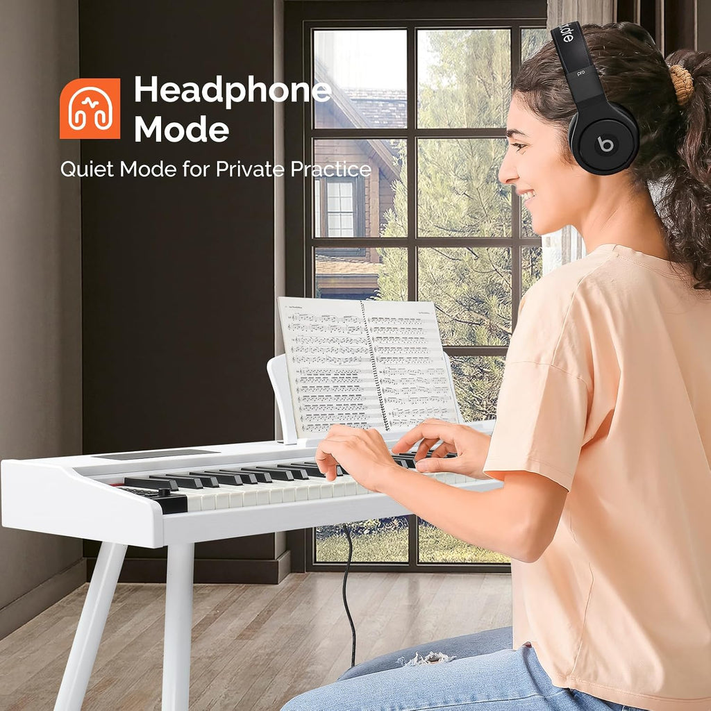 GLARRY Digital Piano Keyboard with Stand, Portable 88 keys Semi-Weighted Electric Piano with Pedal for Beginner, Bluetooth, Triple Pedals, Power Supply, 2 Speakers (White, Compact)