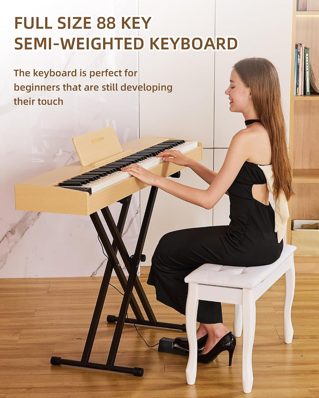 Digital Piano 88 key Semi Weighted Keyboard With X Stand & Sustain Pedal, Full-Size Beginner Electric Piano For Bluetooth, Headphone Mode, USB-MIDI