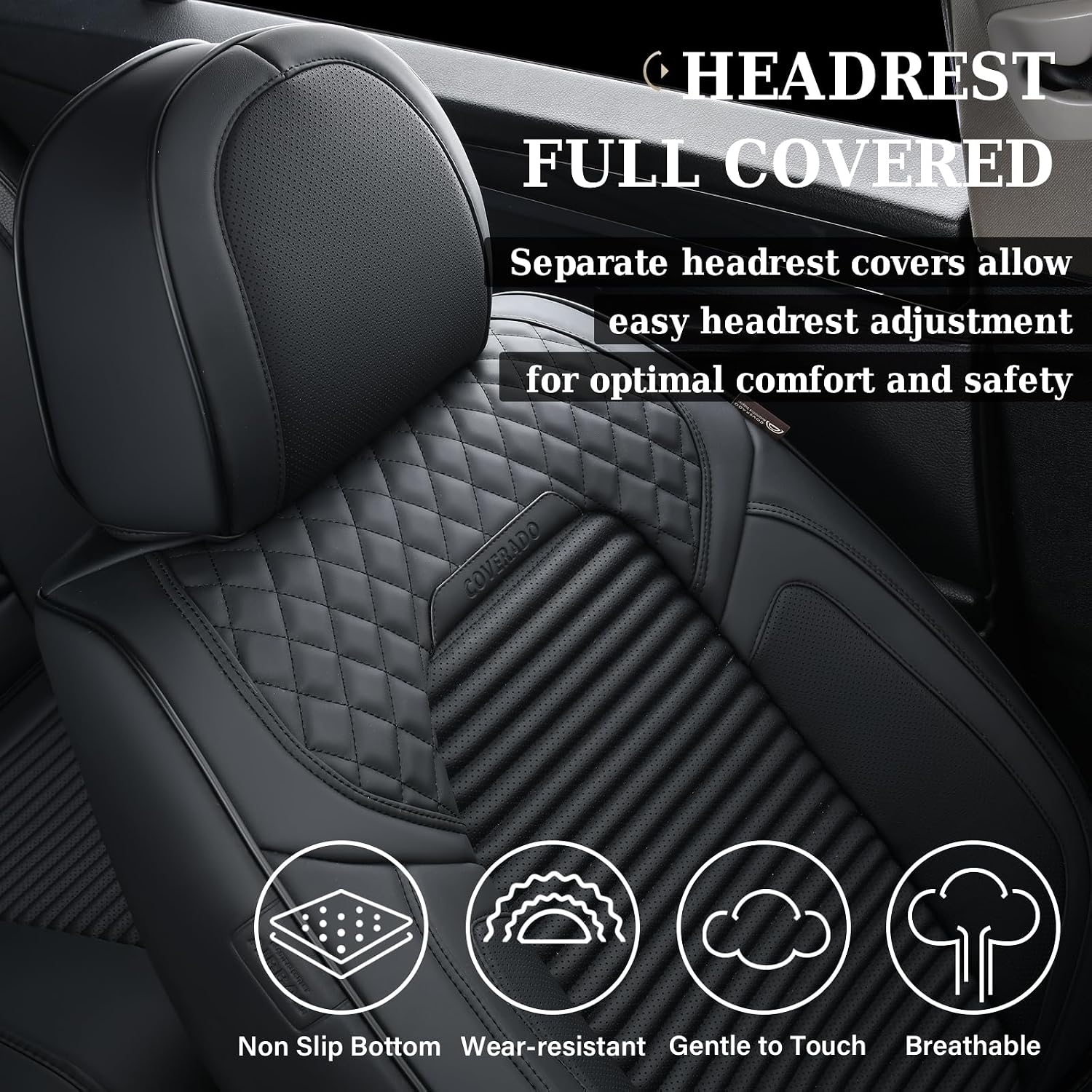 Coverado Front Seat Covers, Leather Car Seat Covers, Black Seat Covers for Cars, Car Seat Protector Cushions Universal Fit for Most Cars & SUV Trucks(Black)