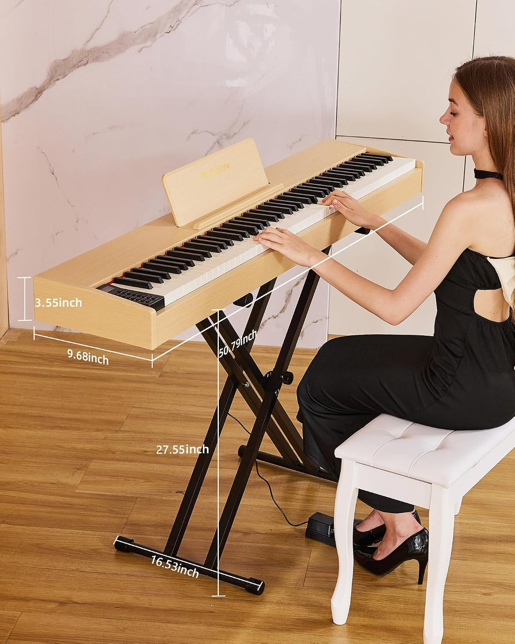 Digital Piano 88 key Semi Weighted Keyboard With X Stand & Sustain Pedal, Full-Size Beginner Electric Piano For Bluetooth, Headphone Mode, USB-MIDI