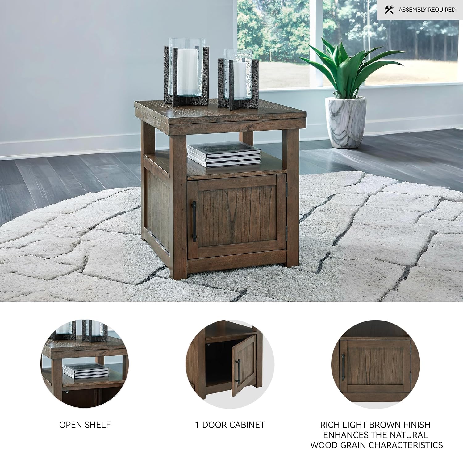 Signature Design by Ashley Boardernest Casual End Table with 1 Open Shelf and 1 Cabinet, Dark Brown