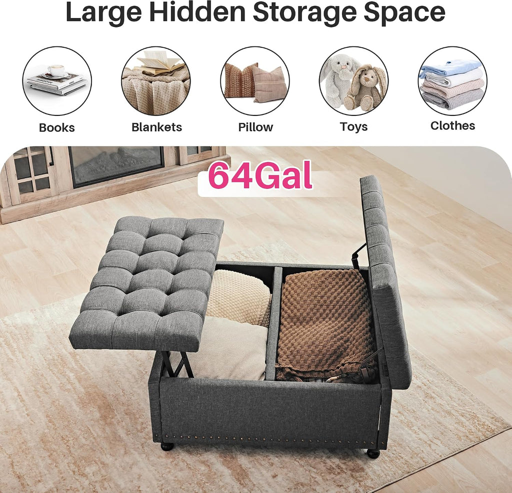 Redlife 35 Inch Large Square Storage Ottoman, Storage Ottoman Coffee Table with Lift Top Linen Ottomans Bench Square Footrest Oversized Upholstered Coffee Table for Living Room Bedroom (Dark Grey)