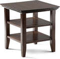 SIMPLIHOME Acadian End Table - 19 inch Wide Solid Wood Square Side Table with 2 Open Shelves in Brunette Brown, Transitional Nightstand or Shelving Unit for Living Room or Bedroom with Storage