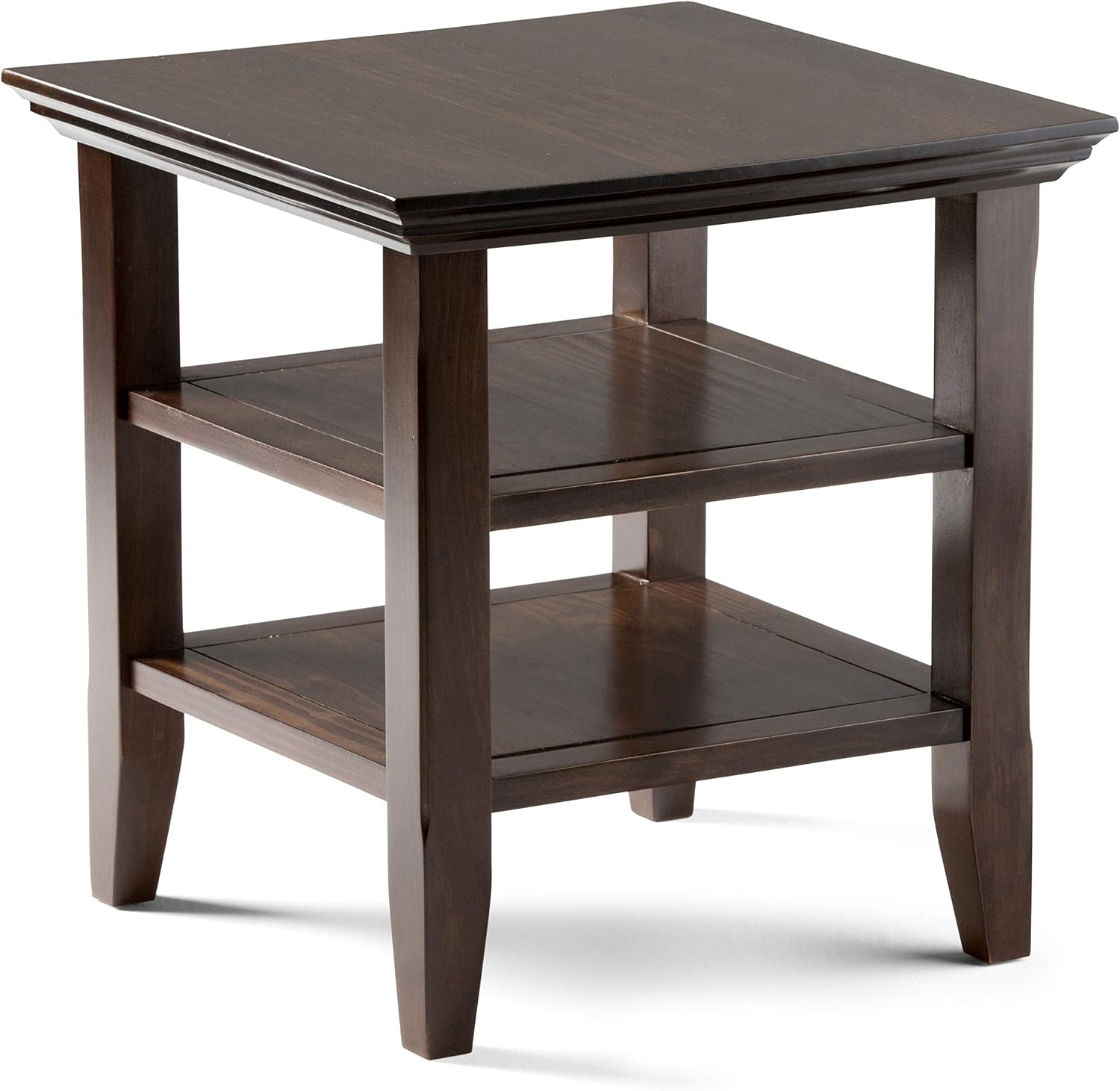 SIMPLIHOME Acadian End Table - 19 inch Wide Solid Wood Square Side Table with 2 Open Shelves in Brunette Brown, Transitional Nightstand or Shelving Unit for Living Room or Bedroom with Storage