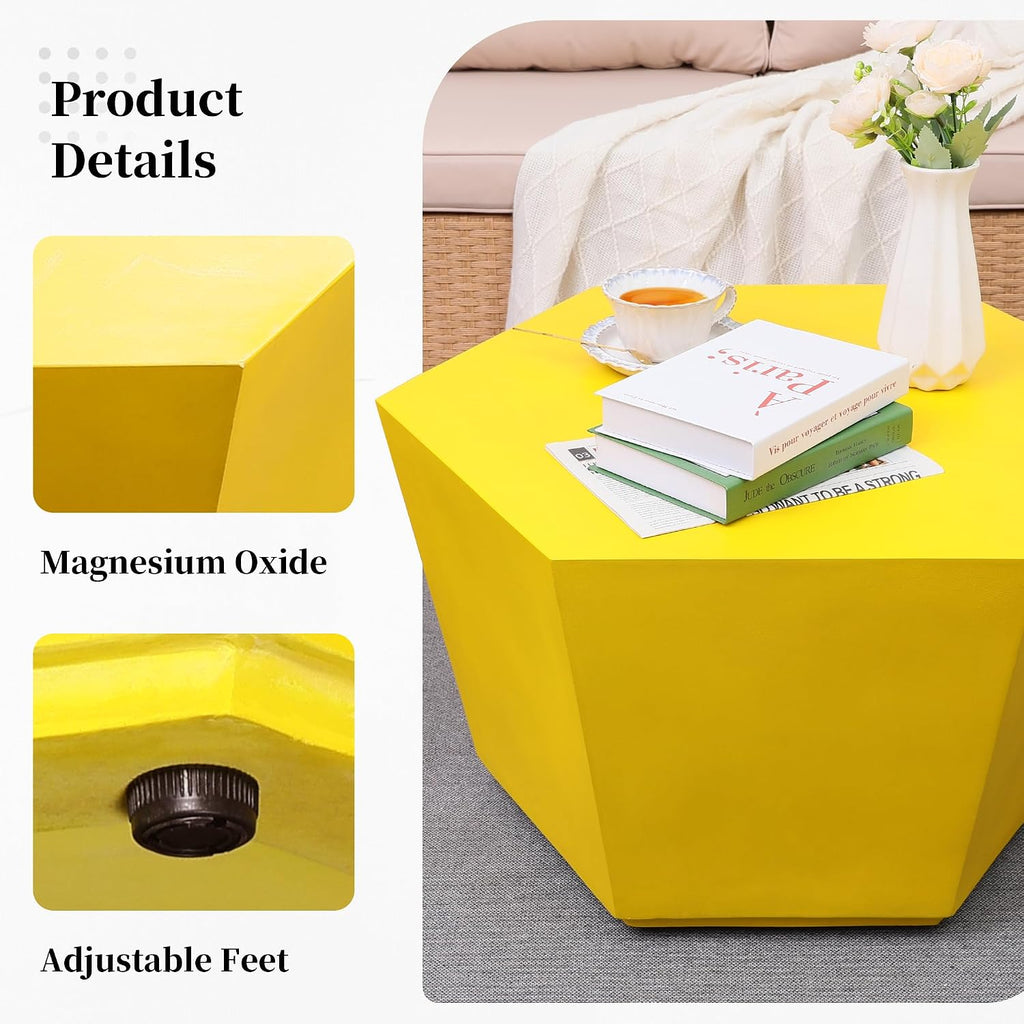 UPHA 28' Hexagon Outdoor Coffee Table, Modern Hollow Concrete Patio Table, Small Minimalist Low Accent Table for Living Room, Balcony, Deck, Backyard, Lemon Yellow