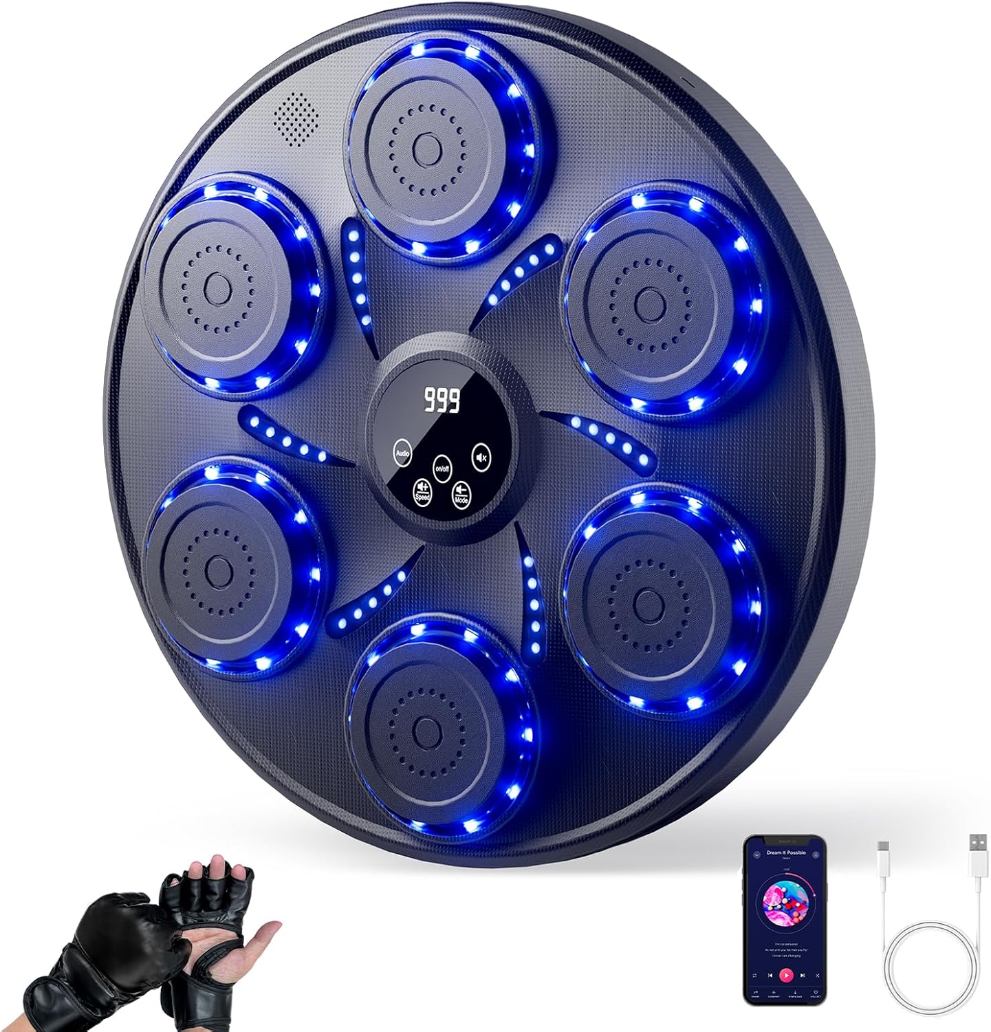 Music Boxing Machine, Wall Mounted Boxing Machine for Adults Kids, Bluetooth Smart Boxing Trainer, Electronic Boxing Workout Equipment Target for Home Gym