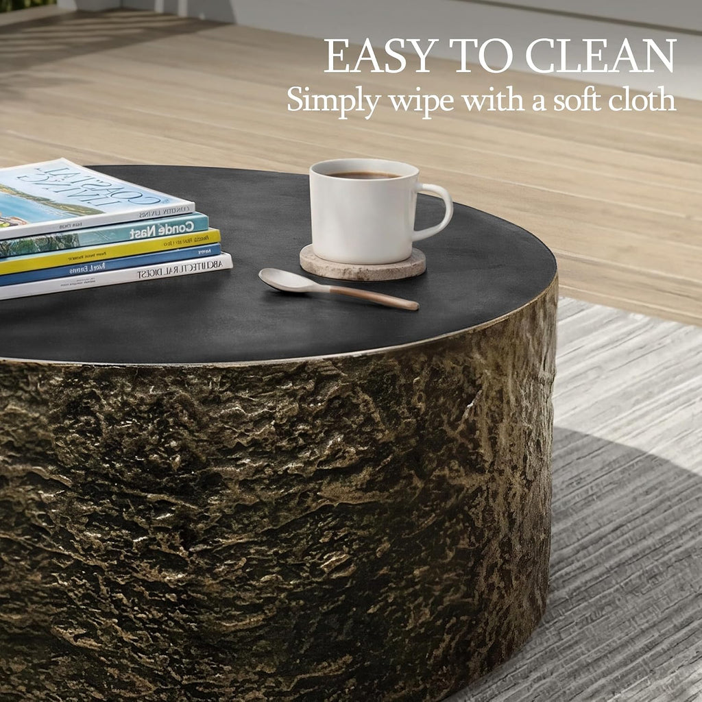 UPHA 28' Round Outdoor Coffee Table, Modern Hollow Concrete Patio Table, Small Minimalist Low Accent Table for Living Room, Balcony, Deck, Backyard, Bronze