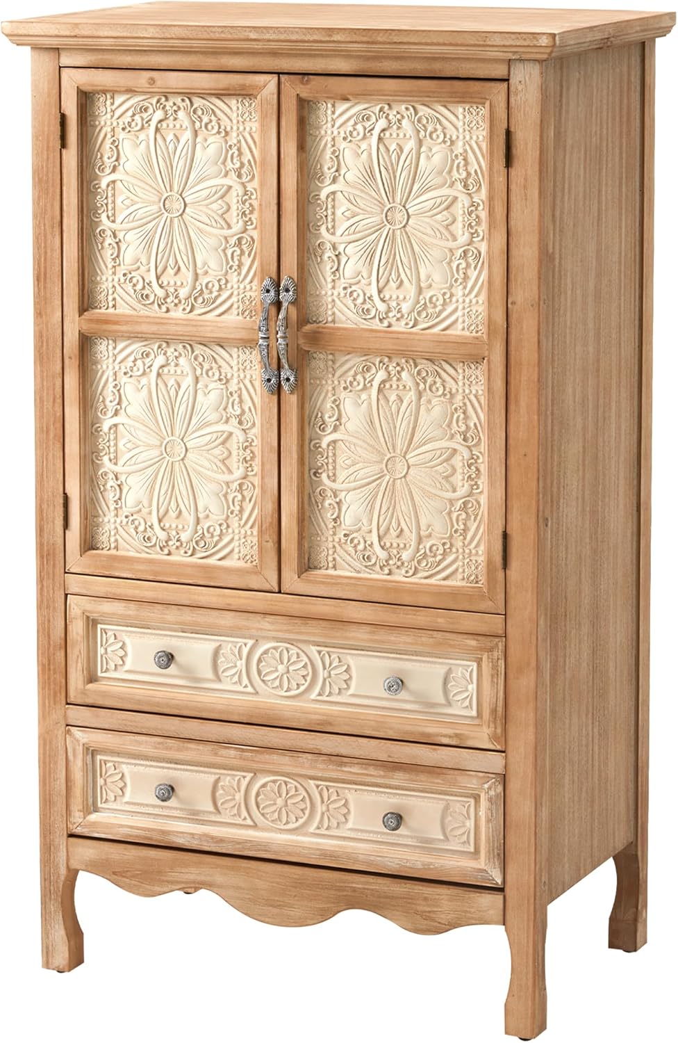 RoyalCraft 48' Tall Accent Cabinet with 2 Carved Doors and 2 Drawers，Vintage Wood Cabinet with Storage, French Country Sideboard Buffet for Small Spaces, Dining Room, Living Room & Entryway