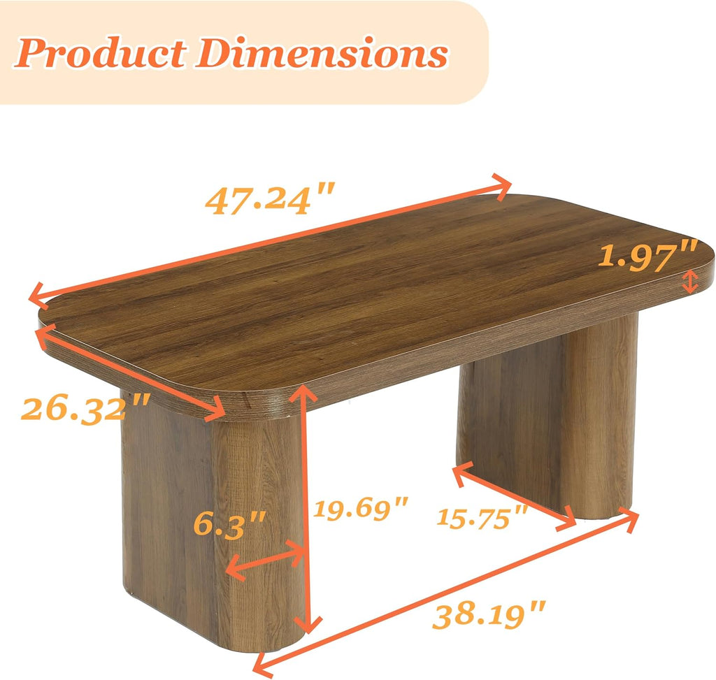 Tribesigns 47-Inch Coffee Table, Rectangle Living Room Table, Farmhouse Accent Center Table with Rounded Corners & Sturdy Base for Living Room, Apartment, Rustic Brown