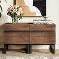WAMPAT 2 Pack Modern End Table with 2 Drawers, Farmhouse Sofa Table with Black Square Iron Leg, Wood Rustic Side Table for Living Room, Nightstand for Bedroom, Brown, 17.7''L x 15.5''W x 19.8''H