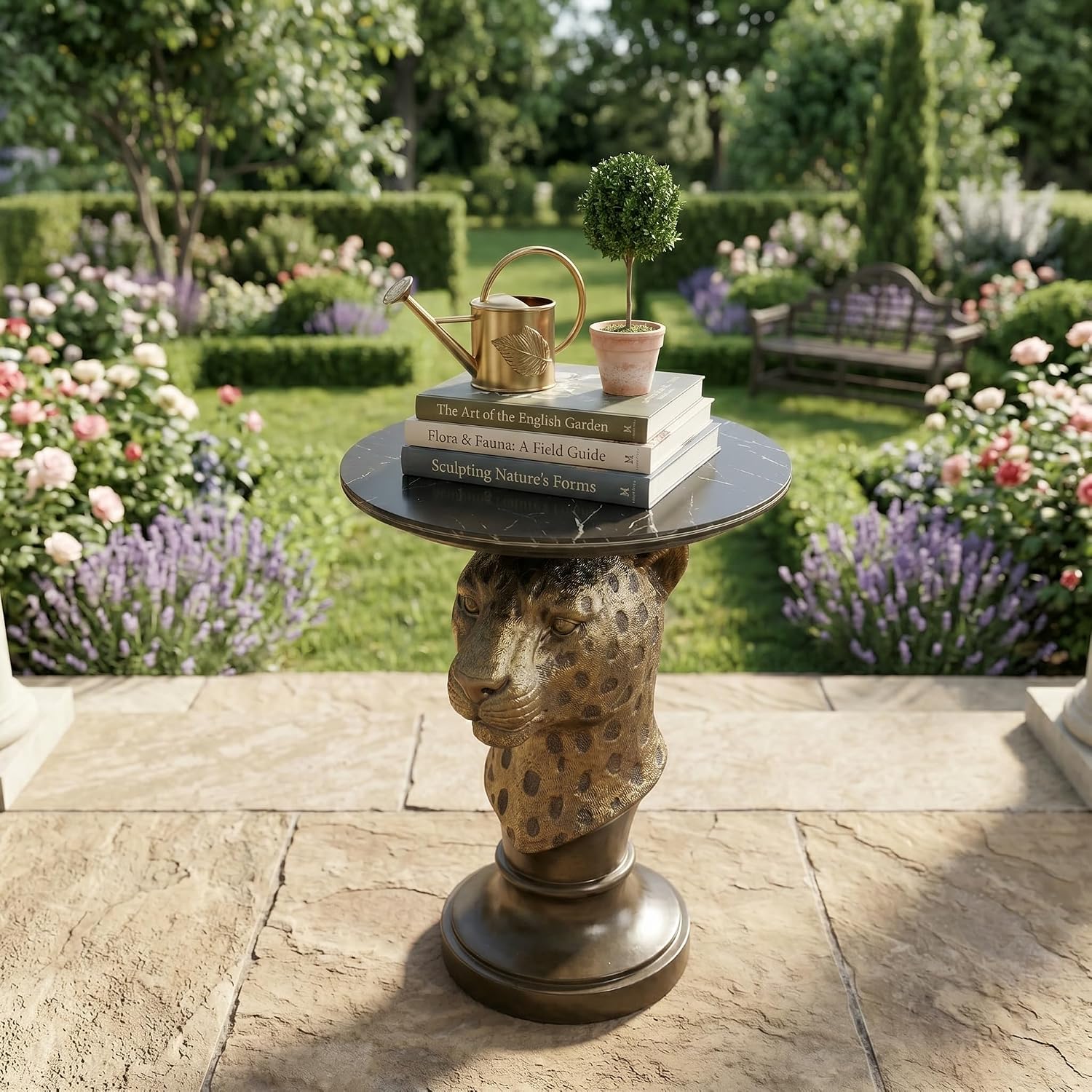 Leopard Head Sculptural Accent Table for Living Room & Entryway, 19.69' D x 24.80' H, Resin Animal End Table, Waterproof Outdoor Decor, Unique Gift for Housewarming