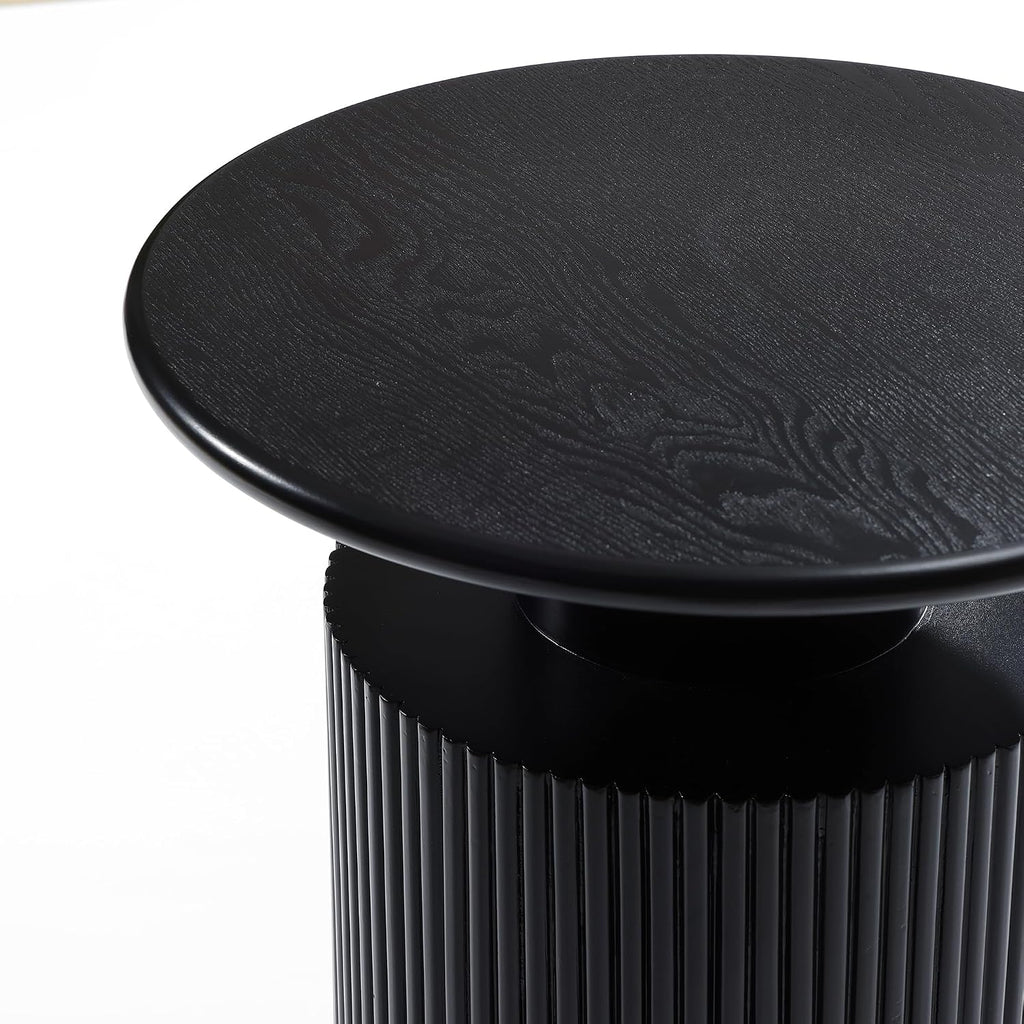 LuxenHome 21' Black Round Side Table, Fluted Black Side Table for Small Spaces, Modern Accent Round End Table for Living Room, Bedroom, Office