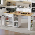 LYNCOHOME 71.1' Rolling Kitchen Island with 360° Rotating Tabletop, Mobile Lockable Wheels & Adjustable Shelves, Multifunctional Storage Cart for Kitchen & Dining（White）