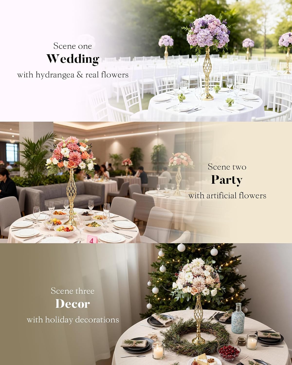 12 Pcs Tall Gold Vase Centerpieces for Table Wedding Vase - 22.8' Tall Quinceanera Centerpieces for Table- Gold Flower Centerpiece Stands- with Spiral Shape & 146g Weighted Base