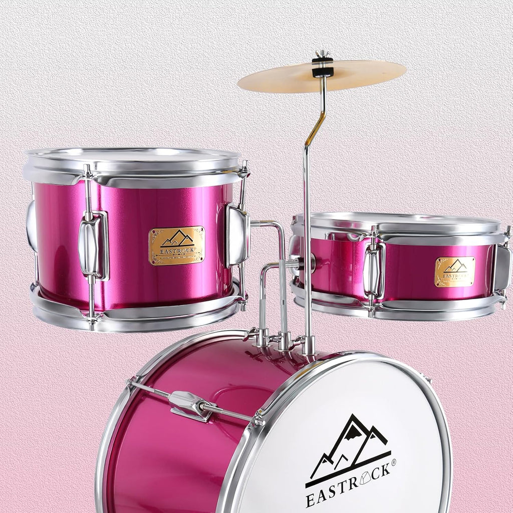 EASTROCK Junior Drum Set, 3 Piece 14'' Junior Drum sets for Drummer,Beginner, Drum Set for 5-7 Years Old with Adjustable Throne,Cymbal,Pedal,Drumsticks (Rose Powder)