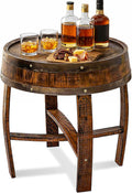 Whiskey Barrel Table, Handcrafted Wooden Wine Barrel End Table for Living Room, Home Bar & Covered Patio, Bourbon Barrel Table for Airbnb, Entryway & Bar Décor (Brown)