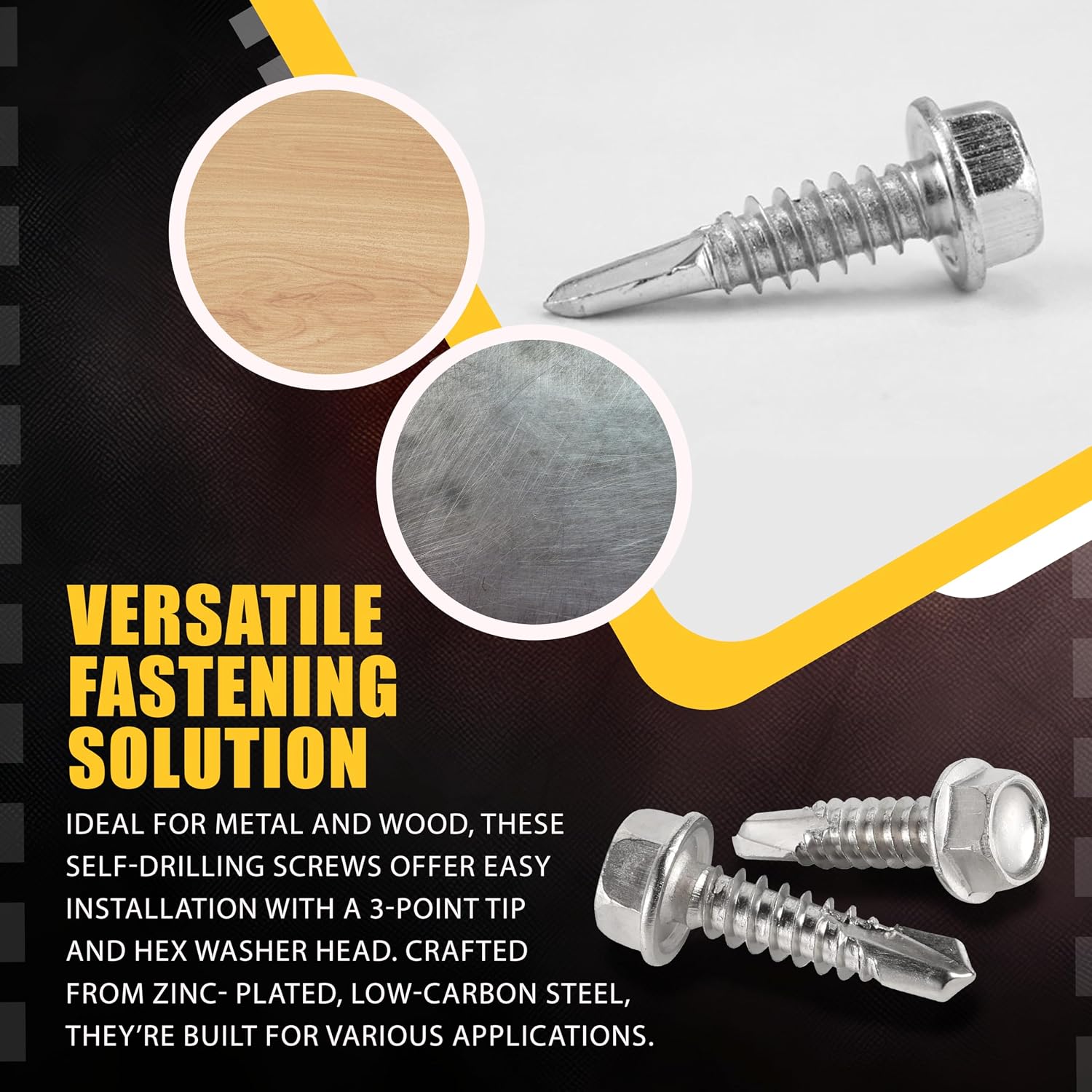 ASMC Industrial Self-Drilling Screw 1/4'-14 x 1-1/2' - Hex Washer Head 3-Point Tip - Zinc-Plated, Low Carbon Steel for Corrosion Resistance - Pack of 650