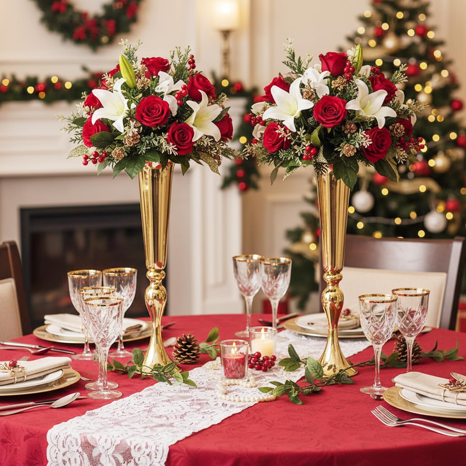 Metal Trumpet Vases for Centerpieces - Set of 10 Elegant Gold Vases for Table, 21.9' Tall Flower Stands for Table Centerpieces Anniversary Celebration Christmas Event Party Home Wedding Decorations
